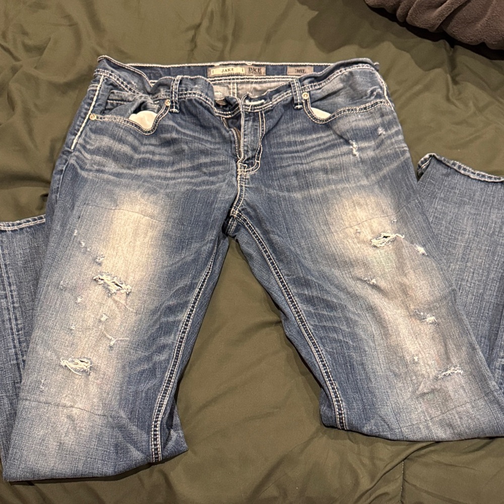 BKE Light Blue Distressed Boot cut Jeans